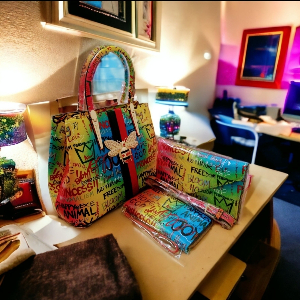 Foxy Diva 3 PC Bold Face Luxury Colorful Handbag Set